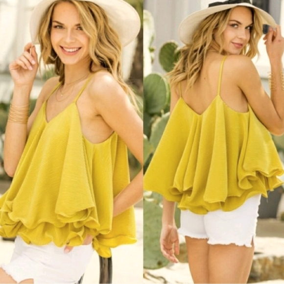 Blue B layered ruffles cami blouse mustard Small - Picture 1 of 3